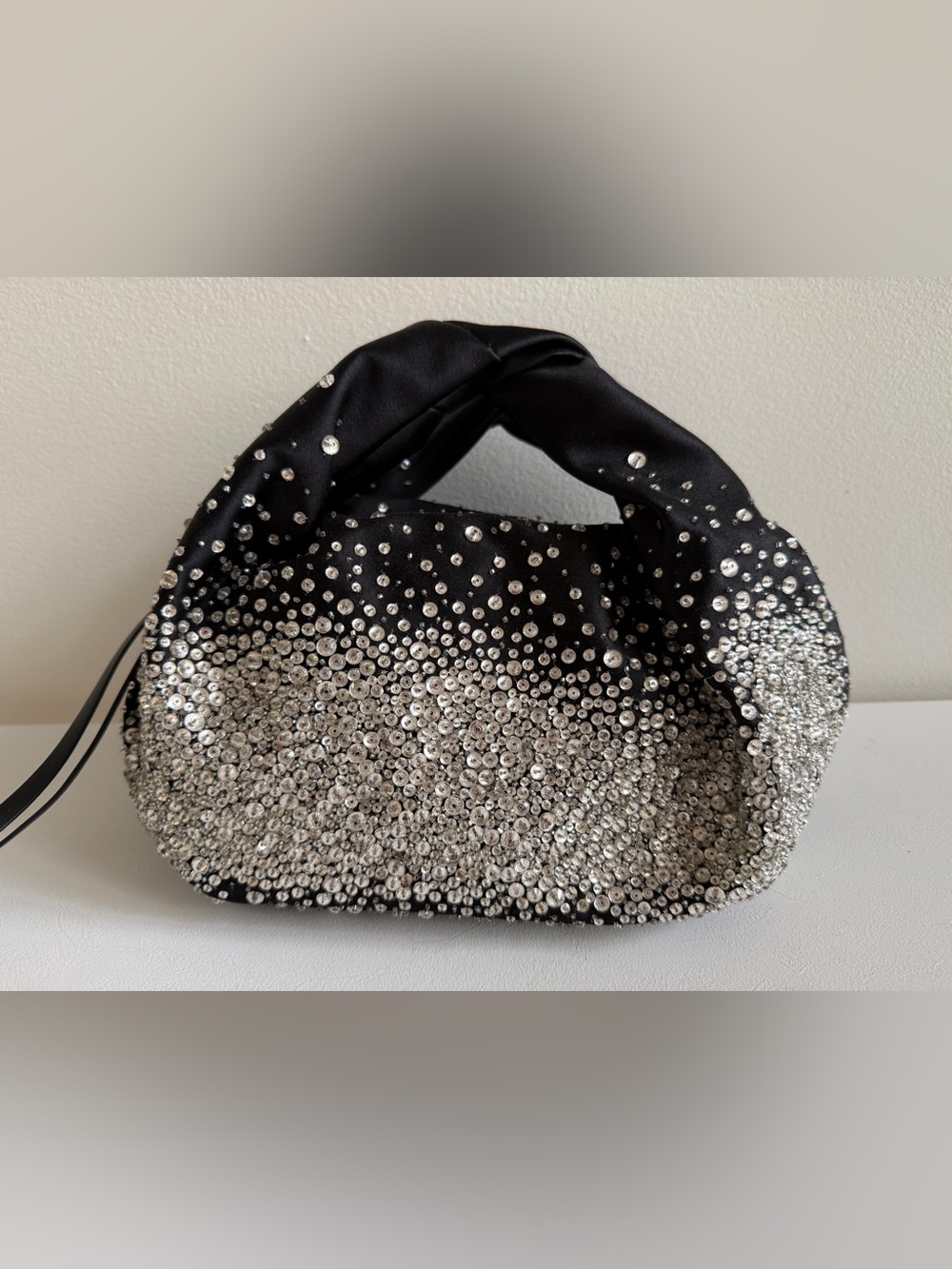 DRIES VAN NOTEN Twisted Top Handle Satin Crystal Encrusted Handbag Bag